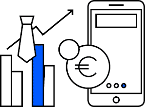 fintechcrowdfunding | crowdfundingde Grafik zeigt ein Diagramm mit steigenden Balken ein Smartphone und eine Euro Münze symbolisiert Fintech und Crowdfunding