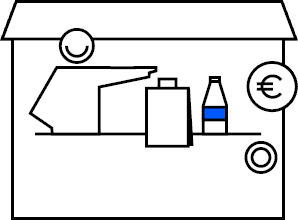 handelcrowdfunding | crowdfundingde Illustration eines Verkaufsstands mit einem Kassenbereich einer Flasche und einem Euro Symbol passend zum Thema Crowdfun