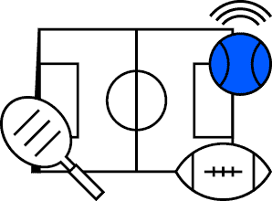sportcrowdfunding | crowdfundingde Sportfeld mit verschiedenen Sportgeräten Tennisracket Fußball und blauer Ball Kontext Sport Crowdfunding