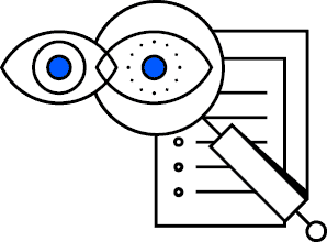 verbraucherschutzcrowdfunding | crowdfundingde Illustration eines Vergrößerungsglases über einem Dokument mit Aufzählungspunkten und zwei stilisierten Augen