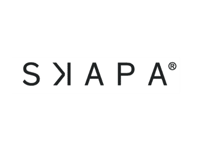 Logo von SKAPA in schwarzer Schrift auf weißem Hintergrund mit einem stilisierten K als grafischem Element