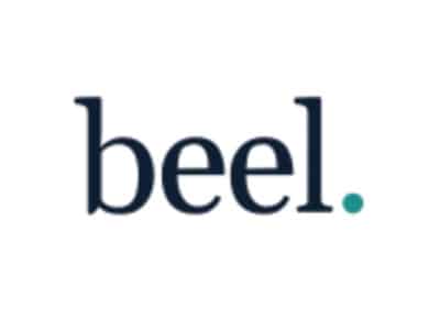 beel | crowdfundingde Logo von beel in dunkelblauer Schrift mit einem grünen Punkt am Ende